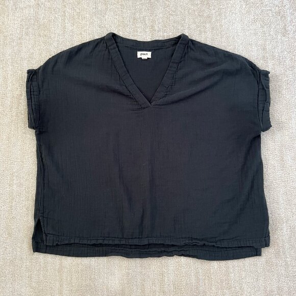Pact Black Cotton Gauze Popover Blouse Top XL / XXL - Picture 1 of 8